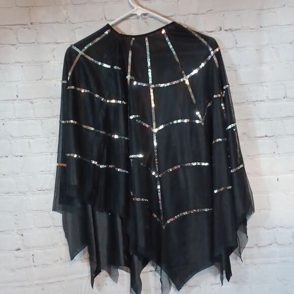 Spirit Black & Silver Sequin Cob‎ Web Top /Blouse/  Top One Size - Picture 2 of 6
